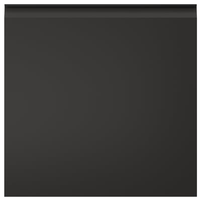 Black kitchen cabinet with modern, sleek design and integrated handles.