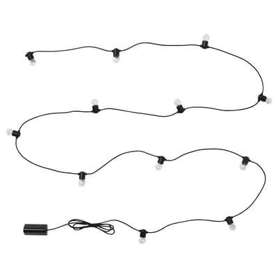 Black string lights with 10 bulbs and battery box.