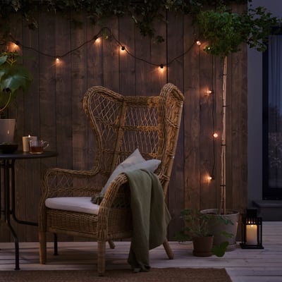 UTSUND LED lighting chain with 12 bulbs, outdoor/battery-operated black
