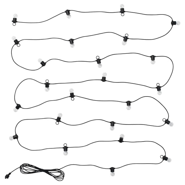 UTSUND string lights, black, plastic & polycarbonate, curved, simple design.