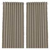 Pair of VÄXELBRUK striped gray curtains, woven from recycled fabrics, hanging straight.