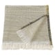 The VÄXELBRUK throw blanket is light brown and light grey with colorful fringes, rectangular shaped, made from recycled work clothes.