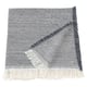 The VÄXELBRUK throw, featuring recycled work clothes with blue, grey, and yellow fringes.