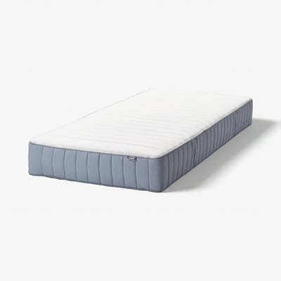VALEVÅG mattress, light blue, rectangular, soft top, firmer edges.