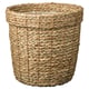 This image shows a VALLMOFRÖN seagrass plant basket, handmade, cylindrical with a natural color and woven design.