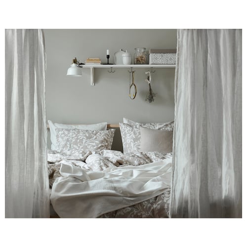 VÅRBRÄCKA duvet cover and pillowcase, beige/white, 140x200/80x80 cm