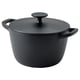 Option: Black enameled cast iron casserole with two handles and a lid, perfect for even heat distribution.
