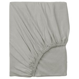 A light gray VÅRVIAL cotton fitted sheet with elastic corners.