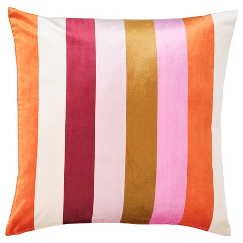 VATTENVÄN pillow, colorful stripes, square, soft fabric.