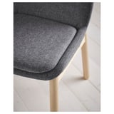 Modern grey upholstered chair with light wooden legs.