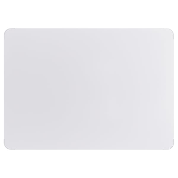 White magnetic board for notes. Steel with powder coat, plastic corners. Rectangular, smooth edges.