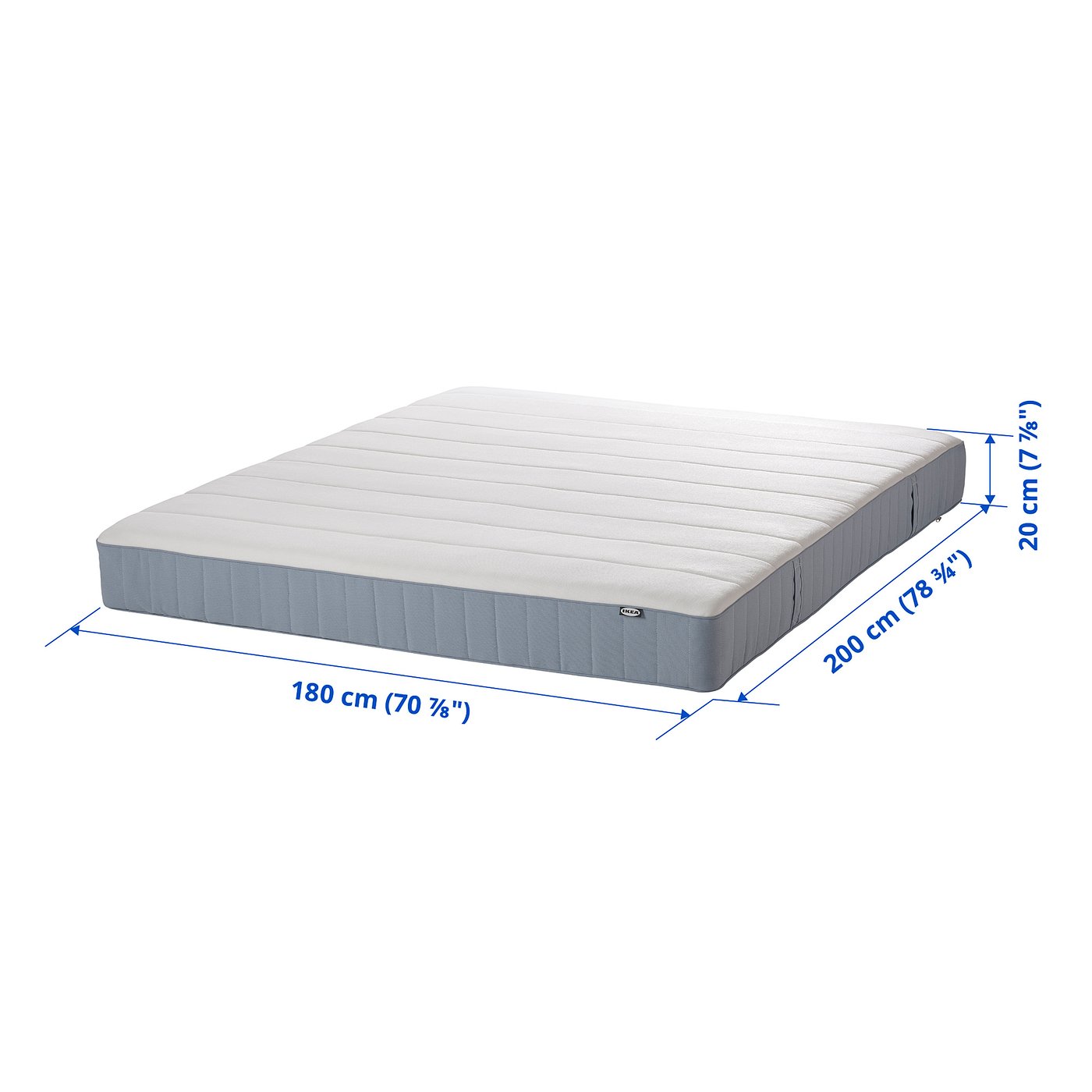 VESTERÖY pocket sprung mattress, medium firm/light blue, 180x200