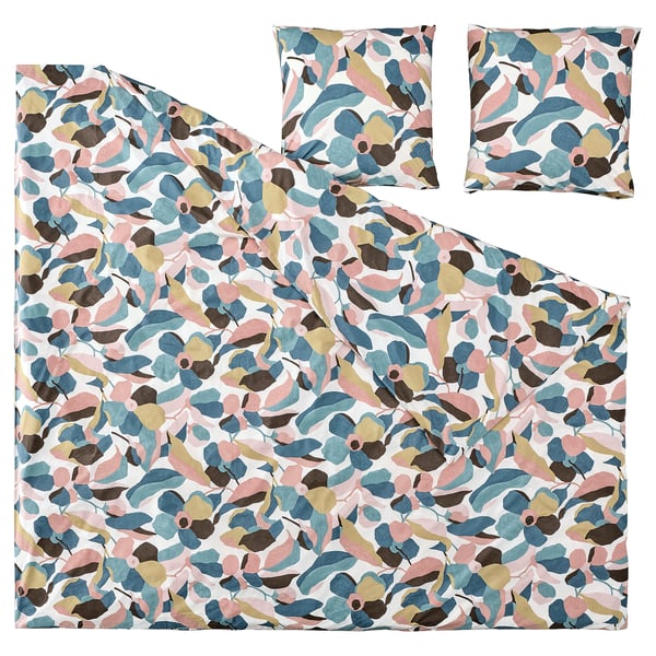 VIDEOXBÄR bedset, colourful leaf pattern, colourful. 57% cotton, 43% lyocell.