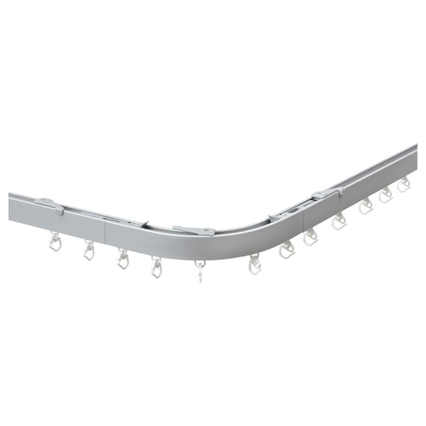 Silver VIDGA curtain rail kit, curved aluminum track with plastic gliders.