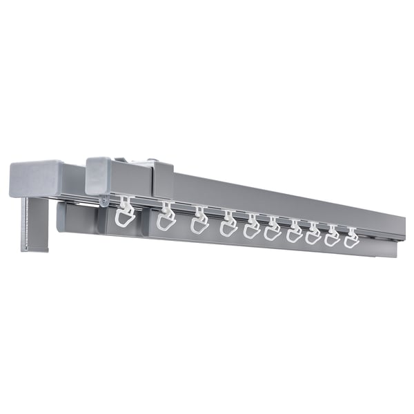 VIDGA grey aluminum curtain rail, adjustable up to 145cm, multiple hooks.