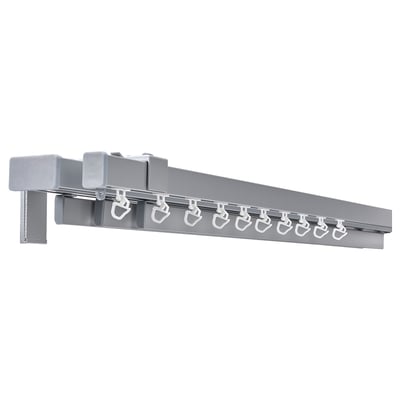 VIDGA grey aluminum curtain rail, adjustable up to 145cm, multiple hooks.