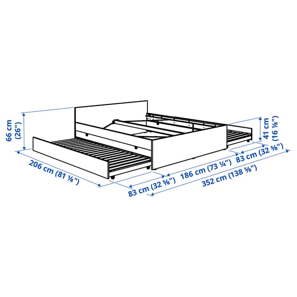 VIHALS Bed frame with 2 trundle beds, white, 180x200 cm