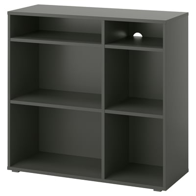 Black VIHALS cube storage with open shelves, four sections for organizing.
