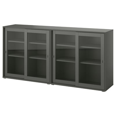 VIHALS grey storage unit, 3 sliding glass door cabinets.