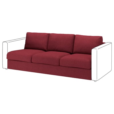 Red VIMLE sofa, modern design, white frame, comfortable, 3-seater.