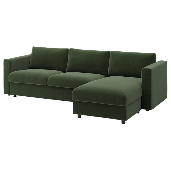 VIMLE 3-seat sofa-bed with chaise longue, Johanneshov dark green