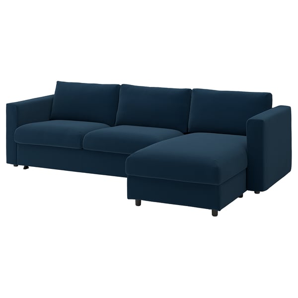 VIMLE 3-seat sofa-bed with chaise longue, Kelinge dark blue
