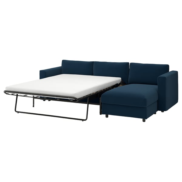 VIMLE 3-seat sofa-bed with chaise longue, Kelinge dark blue