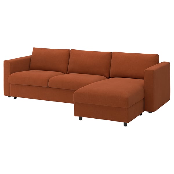 VIMLE 3-seat sofa-bed with chaise longue, Mosshed red-brown