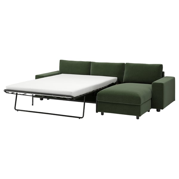 VIMLE 3-seat sofa-bed with chaise longue, with wide armrests/Johanneshov dark green
