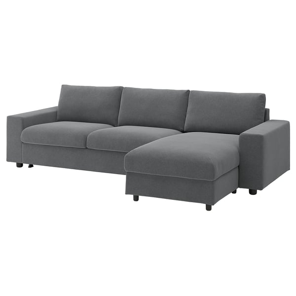 VIMLE 3-seat sofa-bed with chaise longue, with wide armrests/Johanneshov dark grey