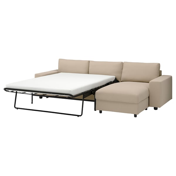VIMLE 3-seat sofa-bed with chaise longue, with wide armrests/Kelinge beige