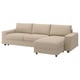 VIMLE 3-seat sofa-bed with chaise longue, with wide armrests/Kelinge beige