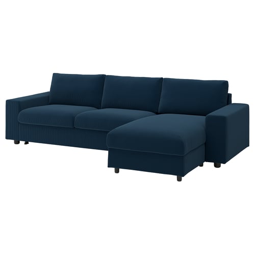 VIMLE 3-seat sofa-bed with chaise longue, with wide armrests/Kelinge dark blue