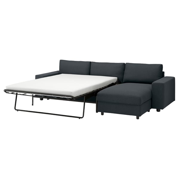 VIMLE 3-seat sofa-bed with chaise longue, with wide armrests/Knäbäck anthracite