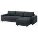 VIMLE 3-seat sofa-bed with chaise longue, with wide armrests/Knäbäck anthracite