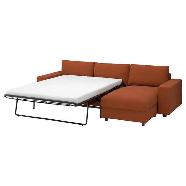 VIMLE 3-seat sofa-bed with chaise longue, with wide armrests/Mosshed red-brown