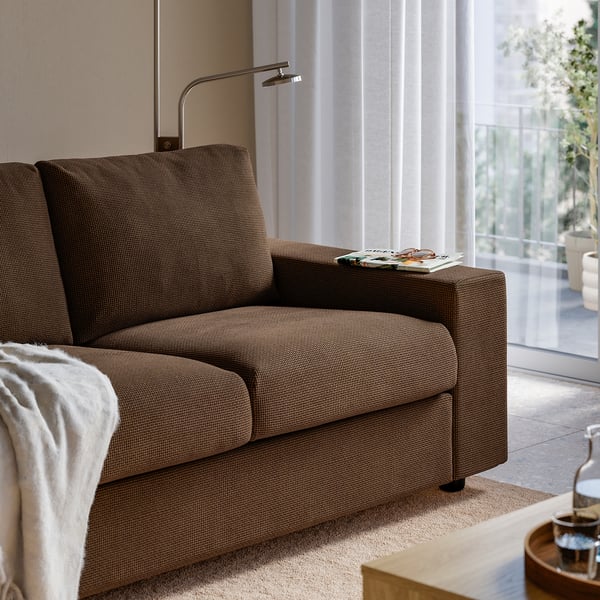 VIMLE 3-seat sofa, with wide armrests/Mosshed dark brown