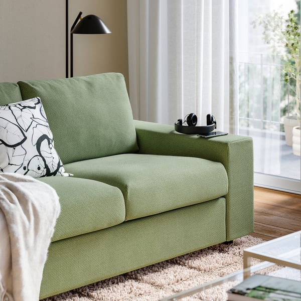VIMLE 3-seat sofa, with wide armrests/Mosshed grey-green