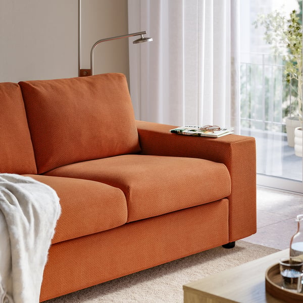 VIMLE 3-seat sofa, with wide armrests/Mosshed red-brown
