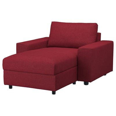 Bright red VIMLE sectional sofa, l-shaped with storage, modern design, cozy texture.