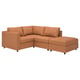 The VIMLE sofa in brown leather with storage footstool, sleek and modern l-shape design.