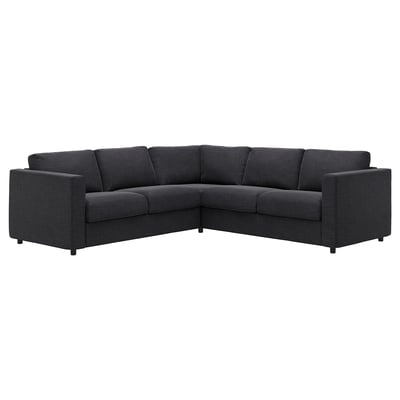 Dark grey VIMLE sectional sofa, modern minimalist design, l-shape, fabric-covered.
