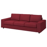 Red VIMLE sofa, modern design, three-seater, textured fabric, wooden legs.