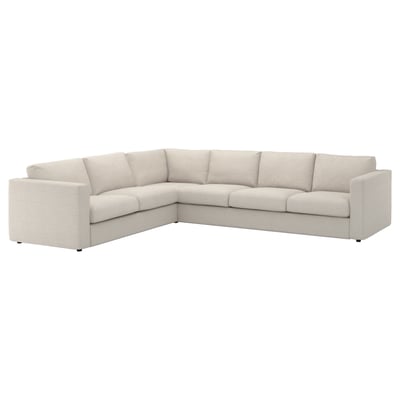 VIMLE beige l-shaped sofa, modern design, plush upholstery, corner unit.