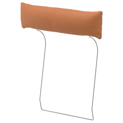 VIMLE headrest, orange, leather & fabric, curved u-shape, neck support.
