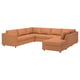 Large orange l-shaped sectional sofa with storage, modern design.