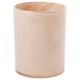 VINDSTILLA: pale pink, cylindrical glass candle holder. Decorative pattern glows warmly when lit.