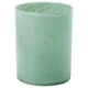 Green, cylindrical glass candle holder with swirl design.