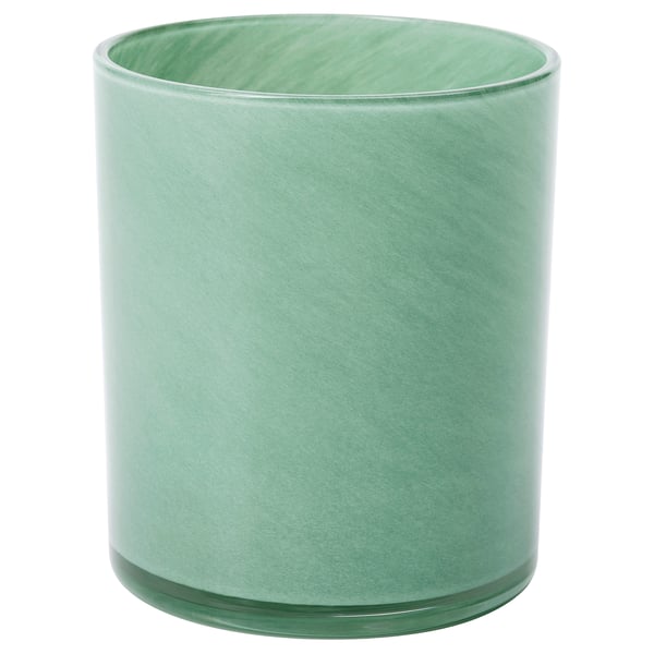 This image shows a VINDSTILLA candle holder in green, made of glass with a textured design.