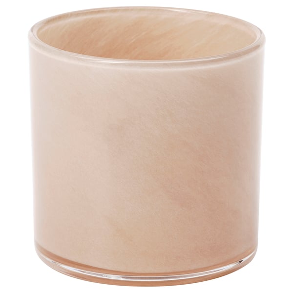 VINDSTILLA peach-colored, cylindrical glass tealight holder with a subtle, elegant design.